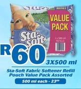 Sta-Soft Fabric Softener Refill Pouch Value Pack Assorted-3 x 500 ml Each