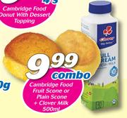 Cambridge Food Fruit Scone Or Plain Scone + Clover Milk-500ml Combo
