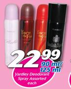 Yardley Deodorant Spray-90ml/125ml Each