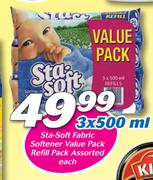 Sta-Soft Fabric Softener Value Pack Refill Pack-3x500ml