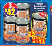 Yum Fun Smooth Apricot Flavoured Jam 3 x 520g + Free Yum Fun Smooth Apricot Flavoured Jam 520g 