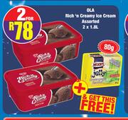 Ola Rich'n Creamy Ice Cream Assorted 2 x 1.8Ltr + Free Moirs Jelly 80g