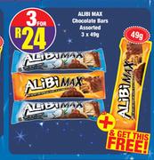 Alibi Max Chocolate Bars Assorted 3 x 49g + Free Alibi Max Chocolate Bar 49g