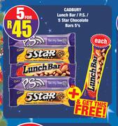 Cadbury Lunch Bar/ P.S./ 5 Star Chocolate Bars 5's + Free Lunch Bar Each