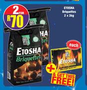 Etosha Briquettes 2 x 3kg + Free Etosha Fire Lighters Each
