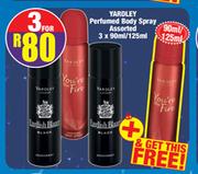 Yardley Perfumed Body Spray Assorted-3 x 90ml/125ml