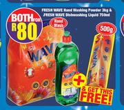Fresh Wave Hand Washing Powder 3Kg & Fresh Wave Dishwashing Liquid 750ml-For Both