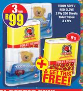 Teddy Soft/Red Glove 2 Ply 200 Sheets Toilet Tissue-For 3 x 9's