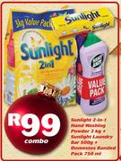Sunlight 2 In 1 Hand Washing Powder kg + Sunlight Laundry Bar 500g+Domestos Banded Pack 750ml Combo
