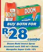 Doom Multi Insect Spray 300ml + Doom Mosquito Super Coils 10's Combo
