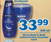 Nivea Hand And Body Lotion/Cream-400ml Each