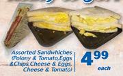 Sandwich (Polony & Tomato/Eggs & Chips/Cheese & Eggs/Cheese & Tomato)-Each