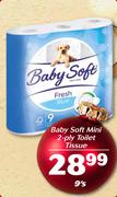 Baby Soft Mini 2-Ply Toilet Tissue 9’s