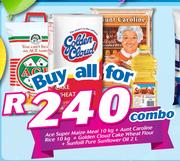 Ace Super Maize Meal-10Kg+Aunt Caroline Rice-10Kg+Golden Cake Wheat Flour-Combo