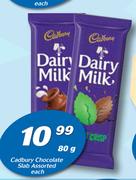 Cadbury Chocolate Slab Assorted-80g Each