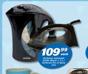 Sunbeam 1.7Ltr Automatic Kettle Black/Sunbeam Dry & Spray Iron-Each
