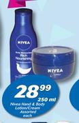 Nivea Hand & Body Lotion/Cream Assorted-250ml Each