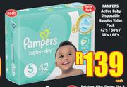 Pampers Active Baby Disposable Nappies Value Pack-42's/50's/58's/68's Pack Each