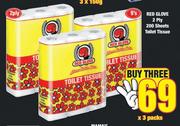 Red Glove 2 Ply 200 Sheets Toilet Tissue-3 x 9's Per Pack