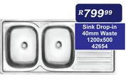 Sink Drop-In 40mm Waste 1200 x 500