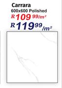 Carrara Polished 600 x 600-Per Sqm