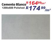 Cemento Blanco Polished Tiles 1200 x 600-Per Sqm