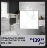 Cararra Polished Glazed Porcelain 600 x 600-Per Sqm