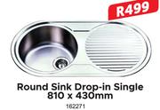 Round Sink Drop In Single 810 x 430mm
