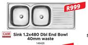 CAM Sink 1.2 x 480 Dbl End Bowl 40mm Waste