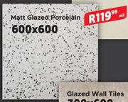 Matt Glazed Porcelain 600 x 600- Per sqm