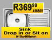 Drop In Or Sit On Sink 915 x 460mm