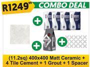 Matt Ceramic Tiles (11.2sq) 400 x 400 + 4 Tile Cement + 1 Grout + 1 Spacer-Per Combo Deal