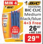 Bic Clic Medium Black/Blue 4+3 Free