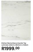 Kitchen Marmo Bianco Counter Top Laminate L246cm x D63.5cm x H2.8cm