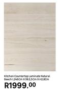 Kitchen Counter Top Laminate Natural Beech L246cm x D63.5cm x H2.8cm