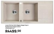 Laveo Kitchen Sink Megalo Beige Drop In Double Bowl With Single Drainer