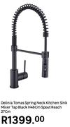 Delinia Tomas Spring Neck Kitchen Sink Mixer Tap Black H46cm Spout Reach 27cm
