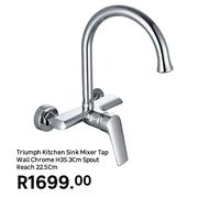 Triumph Kitchen Sink Mixer Tap Wall Chrome H35.3cm Spout Reach 22.5cm