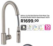 Delinia Lily Pull Out Kitchen Sink Mixer Tap Brushed Nickel H40cm Spout Reach 10cm