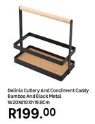 Delinia Cutlery & Condiment Caddy Bamboo & Black Metal W20 x D10 x H19.8cm