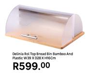 Delinia Rol Top Bread Bin Bamboo & Plastic W39 x D28 x H16cm