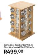 Delinia Spice Rack Bamboo With 16 Glass Spice Jars W17.5 x D17.5 x H30cm