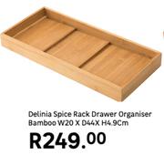 Delinia Spice Rack Drawer Orgainser Bamboo W20 x D44 x H4.9cm