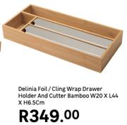 Delinia Foil/Cling Wrap Drawer Holder & Cutter Bamboo W20 x L44 x H6.5cm