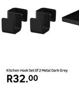 Kitchen Hook Set Of 2 Metal Dark Grey