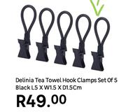 Delinia Tea Towel Hook Clamps Set Of 5 Black L5 x W1.5 x D1.5cm
