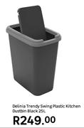 Delinia Trendy Swing Plastic Kitchen Dustbin Black 25L