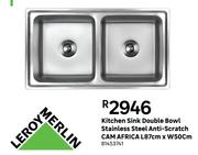 Kitchen Sink Double Bowl Stainless Steel Anti-Scratch CAM AFRICA 81453741-L87cm X W50cm
