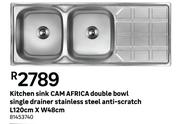 Kitchen Sink CAM AFRICA Double Bowl Single Drainer Stainless Steel Anti-Scratch 81453740-L120cm X W4