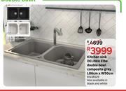Kitchen Sink DELINIA Elbe Double Bowl Composite Grey 81456529-L86cm X W50cm